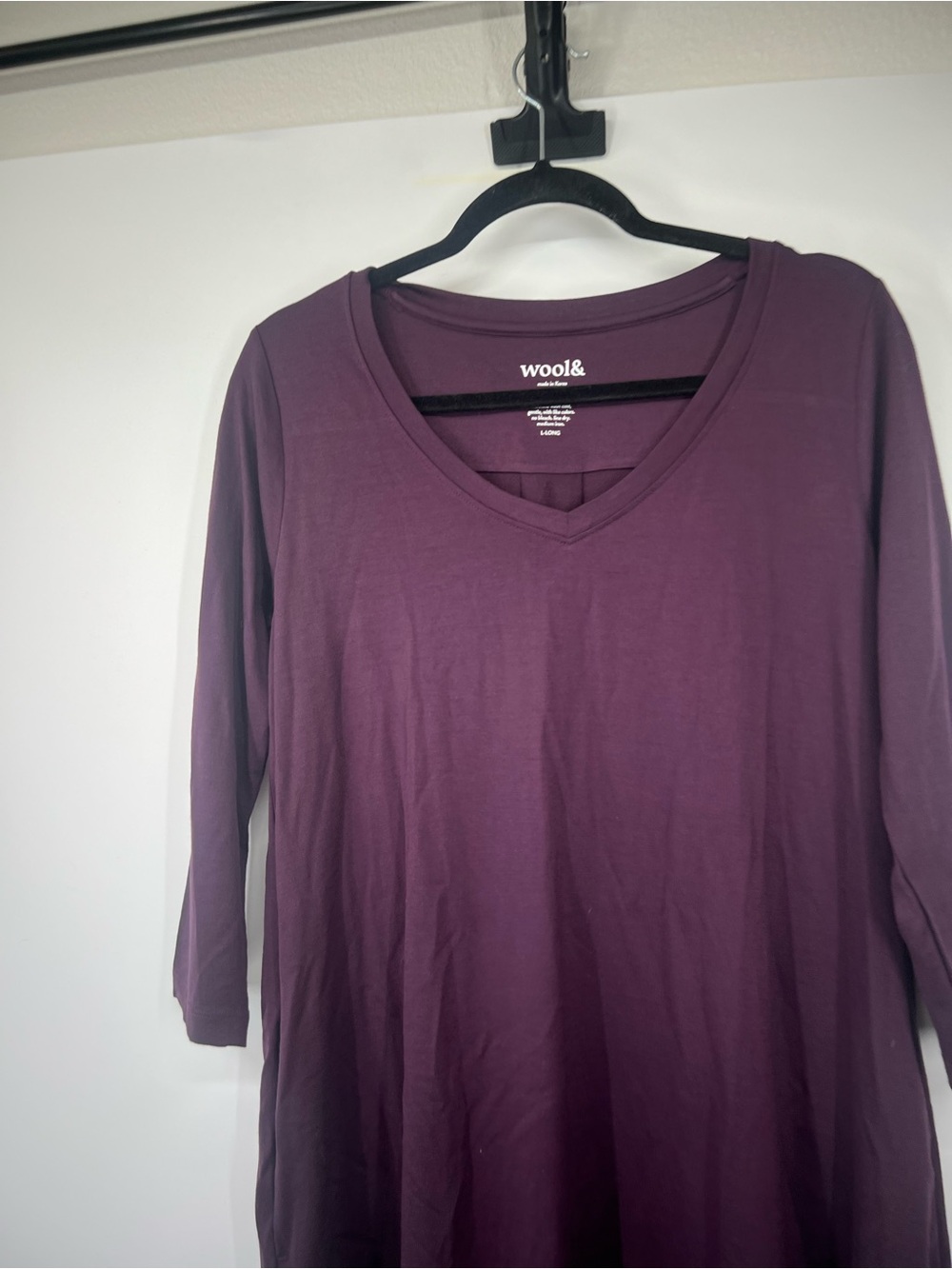 Wool& Willow Swing Dress Purple 3/4 Sleeves Merino Wool Blend LONG - Picture 2 of 5